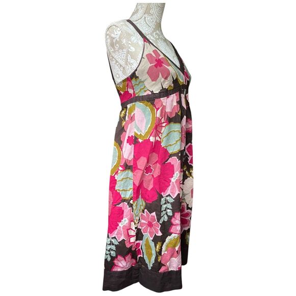 Lucy & Laurel babydoll brown multi-floral boho hippie midi sun dress size 8 - Picture 4 of 11